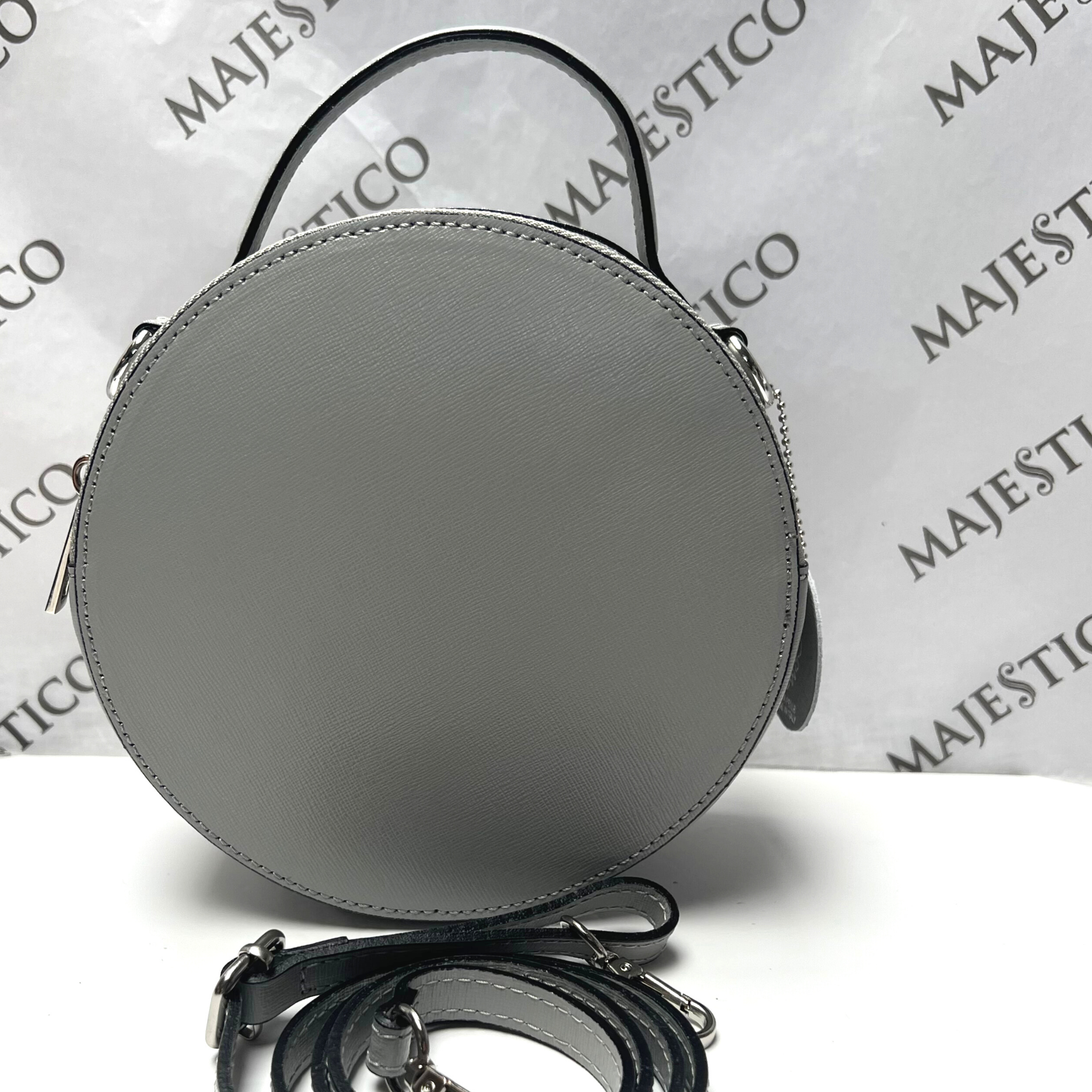 Ladies Leather Bag ANNA Genuine Leather Circular Bag Light Grey