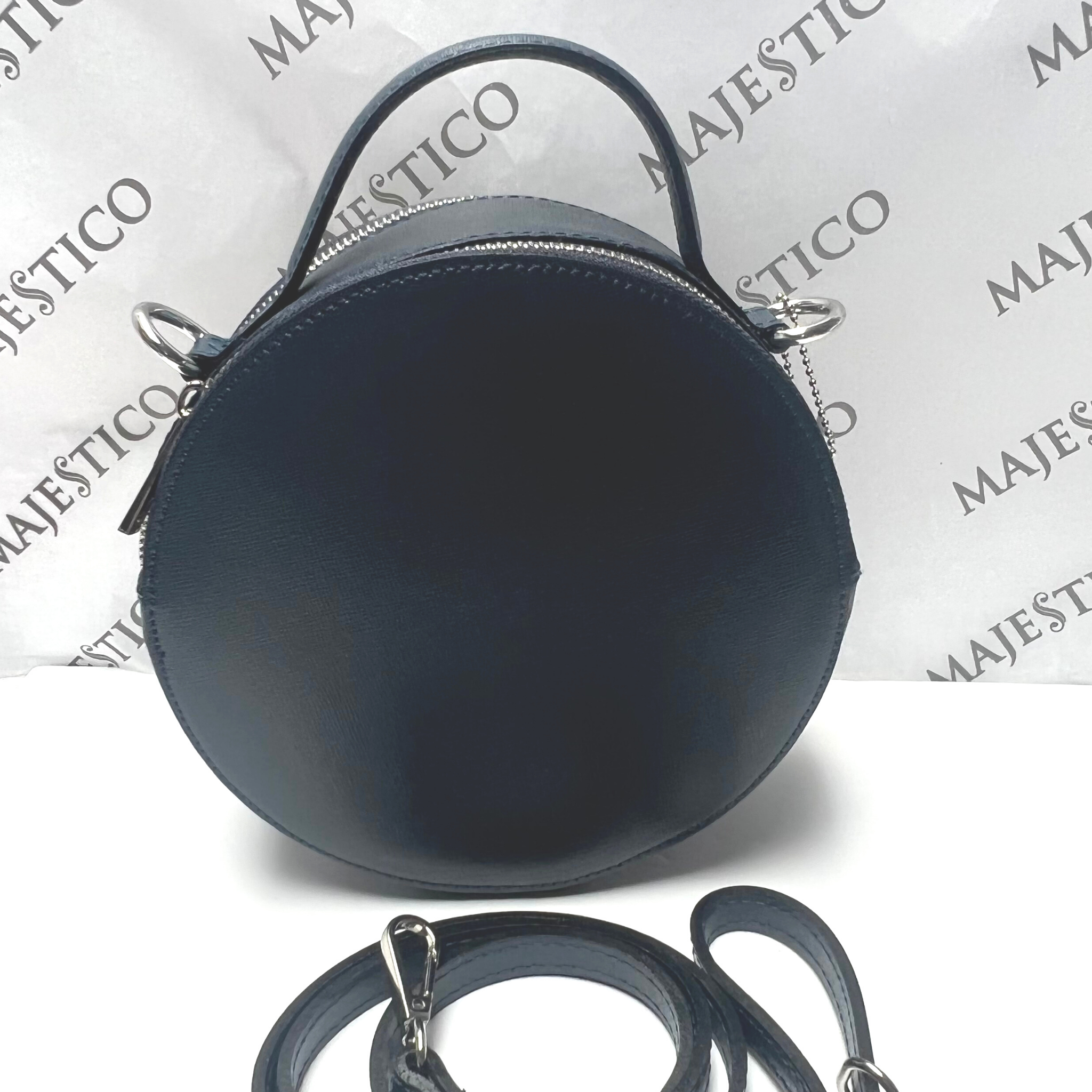 ANNA Genuine Leather Circular Bag - Navy - Majestico Gifts