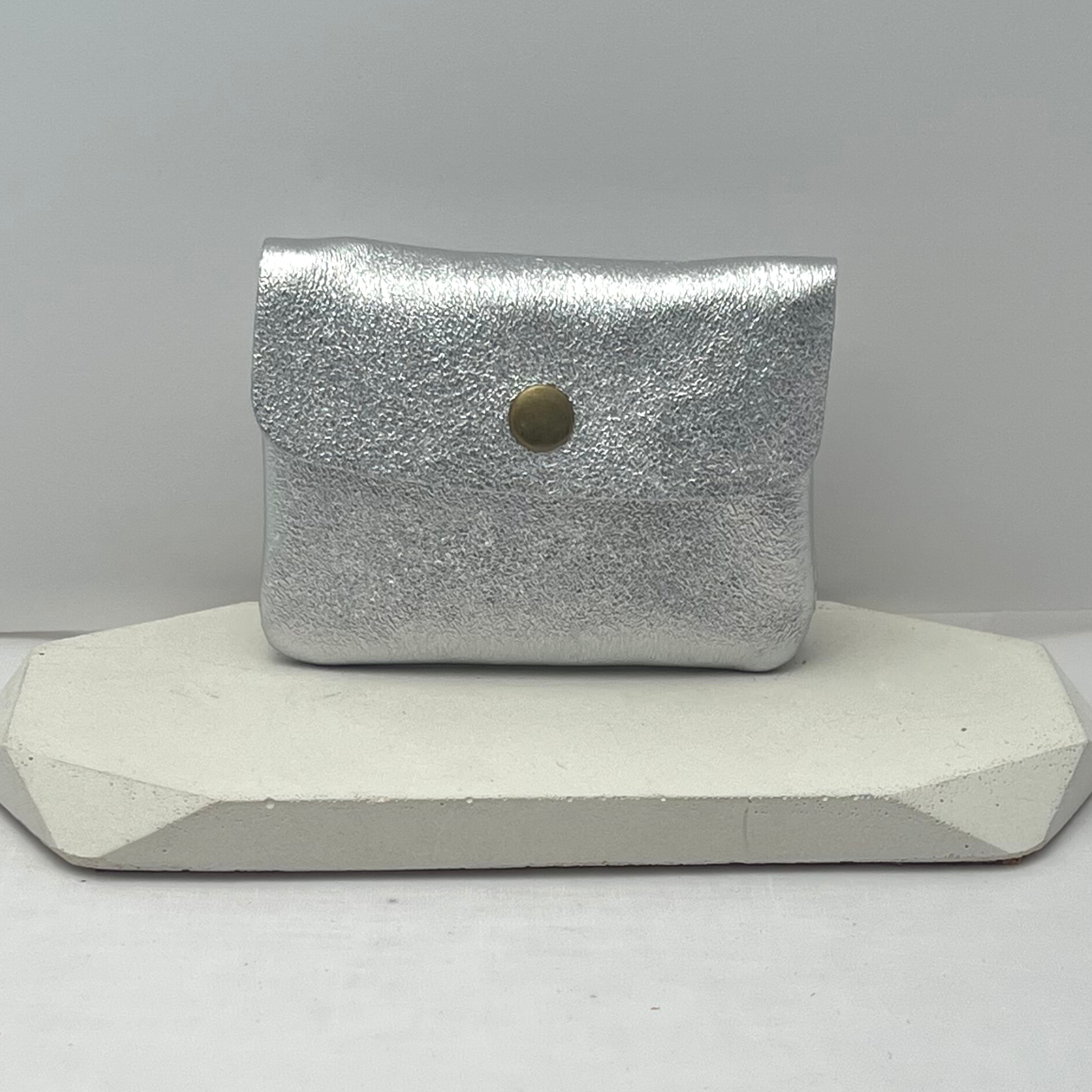 Genuine Leather Coin/Card Purse - Made in Italy - Silver - Majestico Gifts