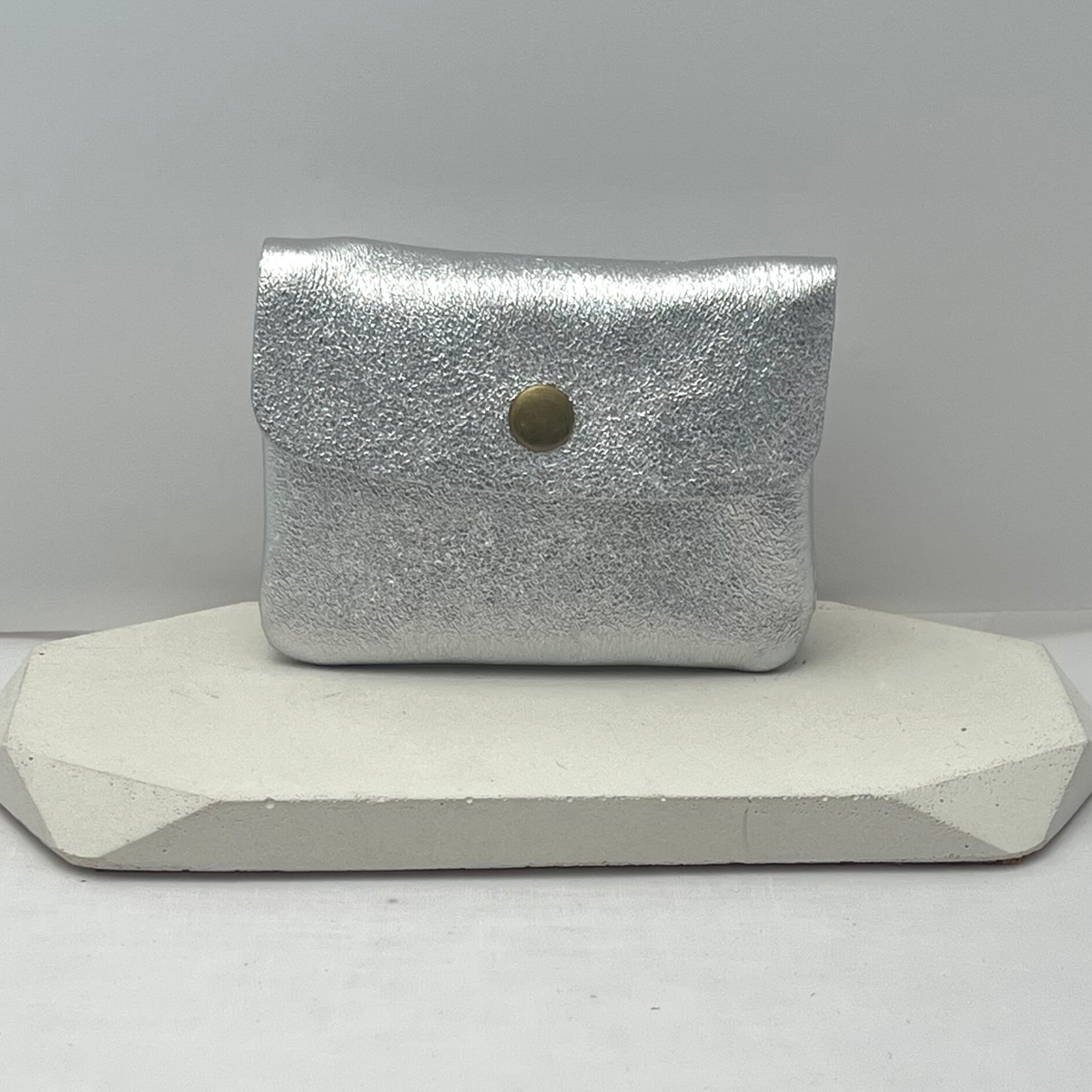 Genuine Leather Coin/Card Purse - Made in Italy - Silver - Majestico Gifts