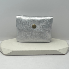 Genuine Leather Coin/Card Purse - Made in Italy - Silver - Majestico Gifts