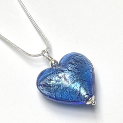 Murano Glass Heart Large Pendant  - Lilac Blue Crackle - Majestico Gifts