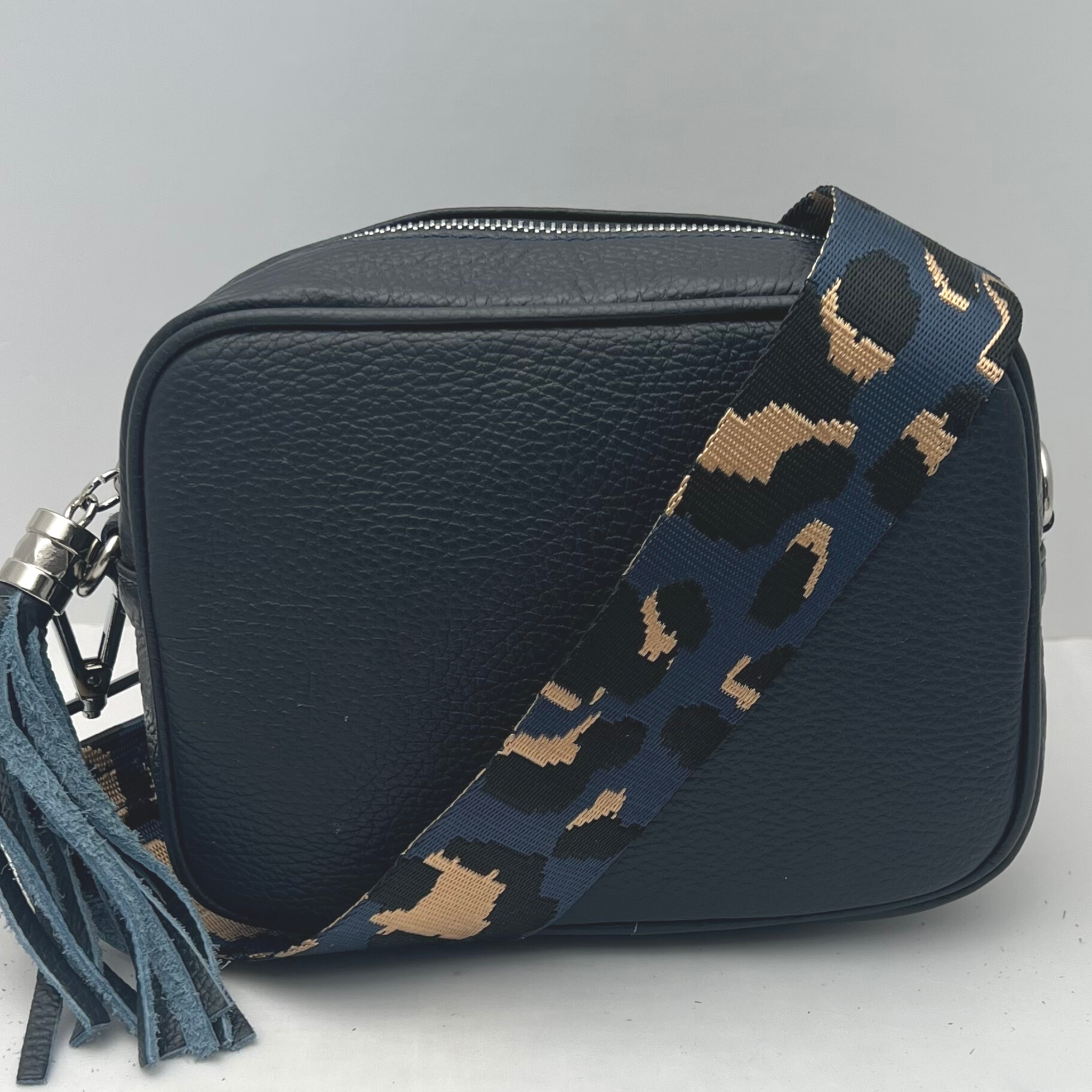 GEMMA Leather Crossbody Bag - Genuine Leather - Made in Italy - Navy Blue - Majestico Gifts