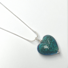 Murano Glass Heart Large Pendant  - Sea Green - Majestico Gifts