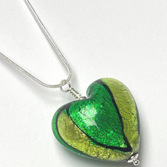 Murano Glass Heart Large Pendant  - Emerald & Lime - Majestico Gifts