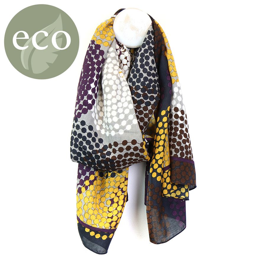 Mustard Mix Dotty Circle Print Bamboo Scarf - Majestico Gifts
