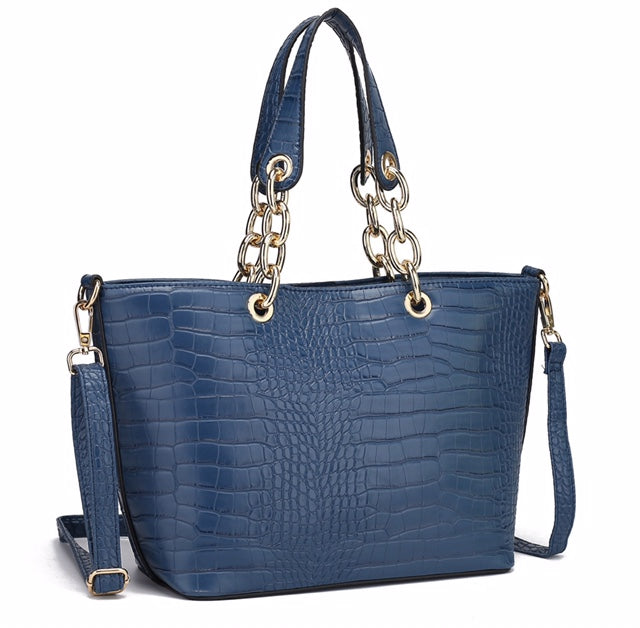 Navy Croc Style 2 Piece Bag Set - Majestico Gifts