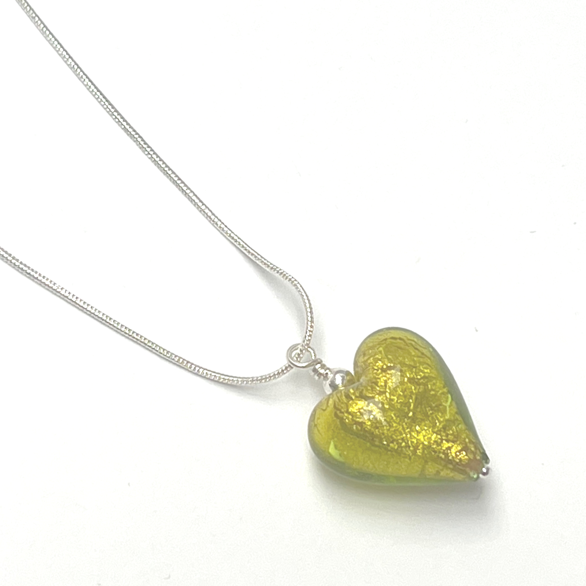 Murano Glass Heart Pendant - Chartreuse Green - Majestico Gifts