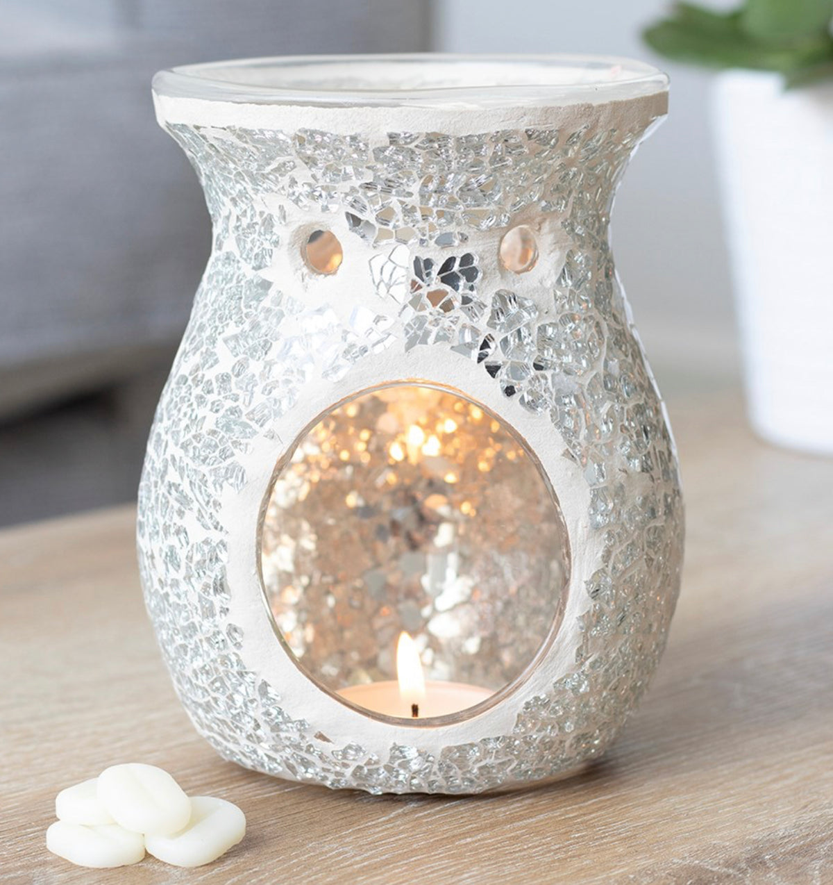 Large Silver Crackle Glass Oil Burner - Majestico Gifts