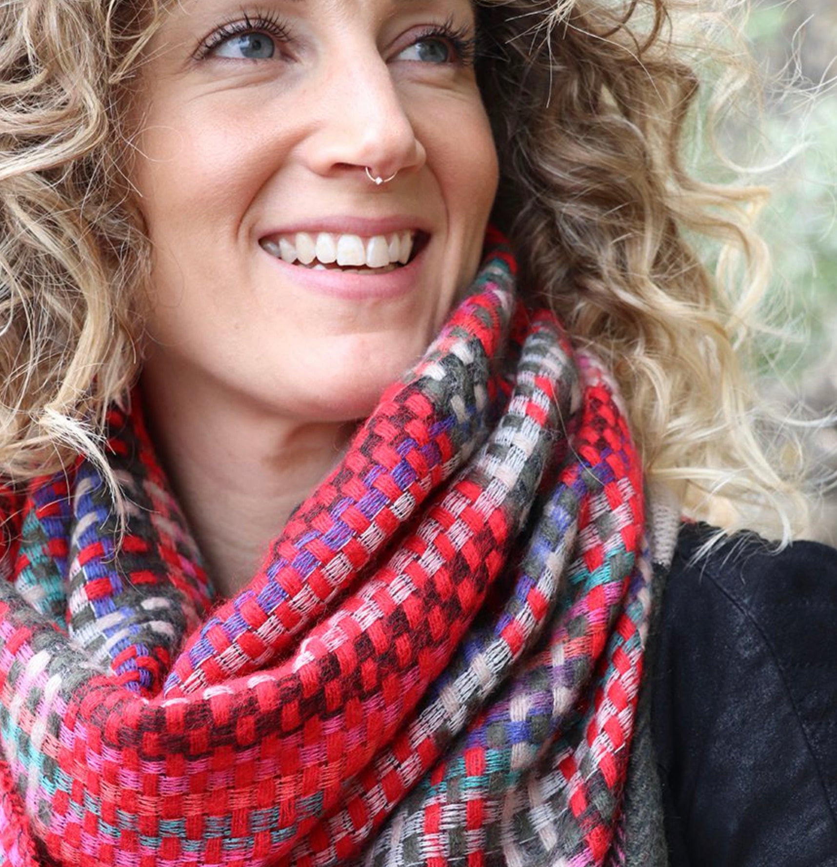 Red Mix Woven Check Fringe Scarf