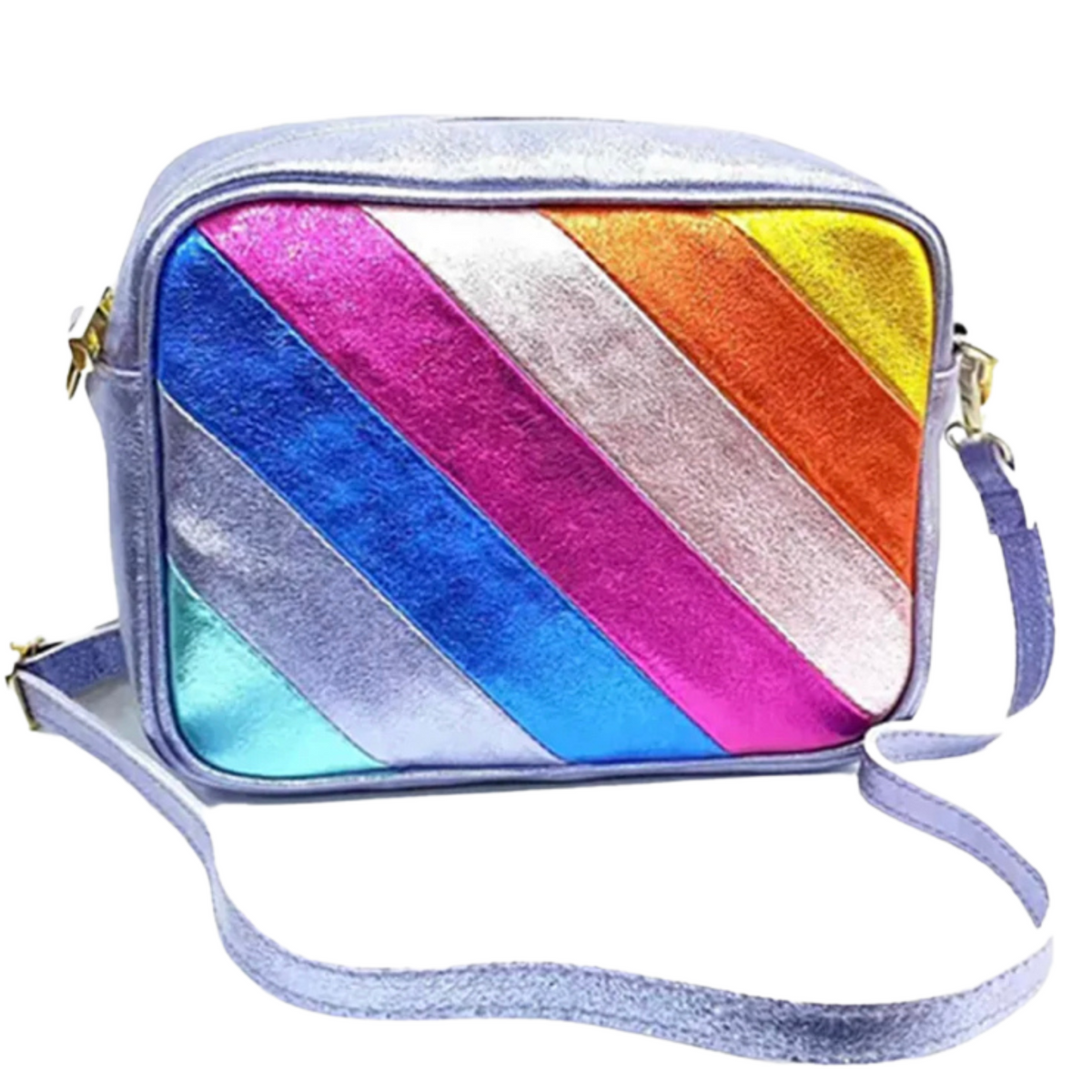 Metallic Leather Bag Rainbow Stripe Majestico Boutique