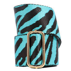 Bag Strap - Black Aqua Blue Zebra Print