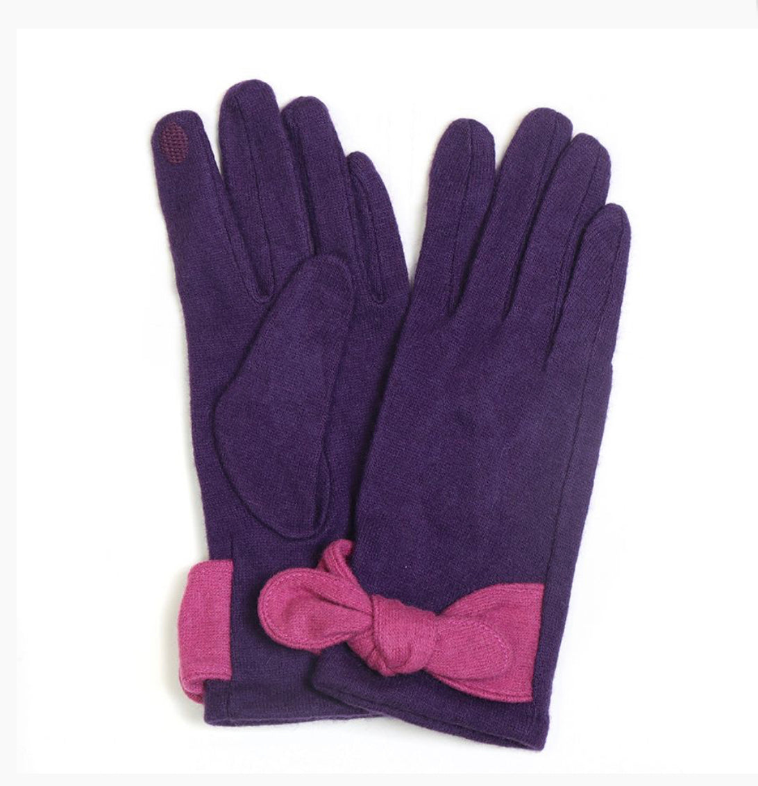 Purple Wool Mix Glove with Pink Bow Trim - Majestico Gifts