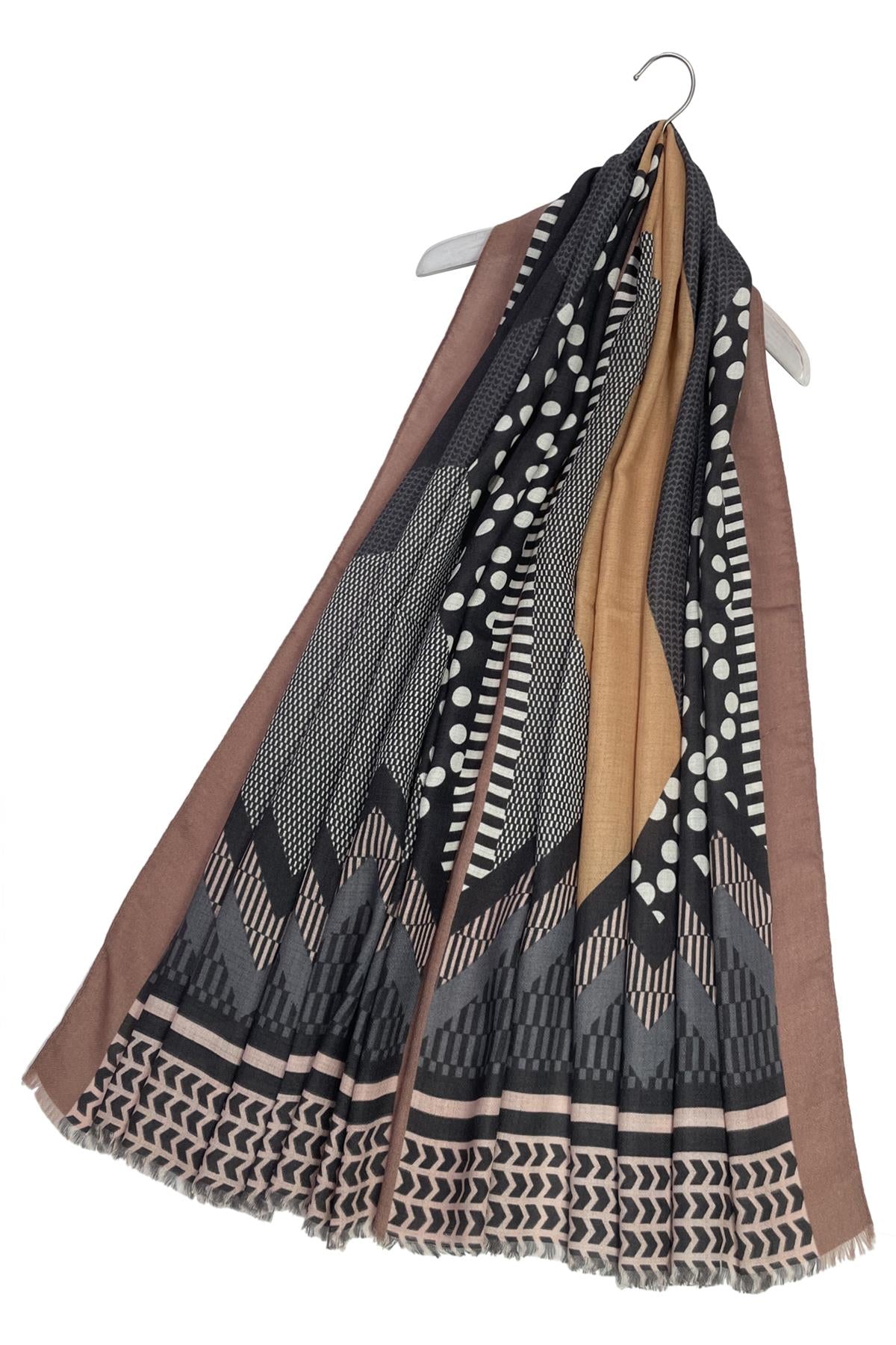 Geo Print Polka Dot Scarf - Brown Charcoal - Majestico Gifts
