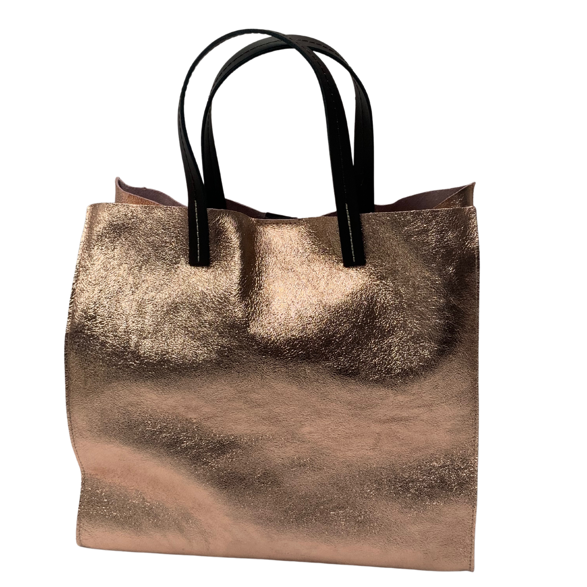 Stella - Leather  Metallic Handbag with Pouch - Bronze