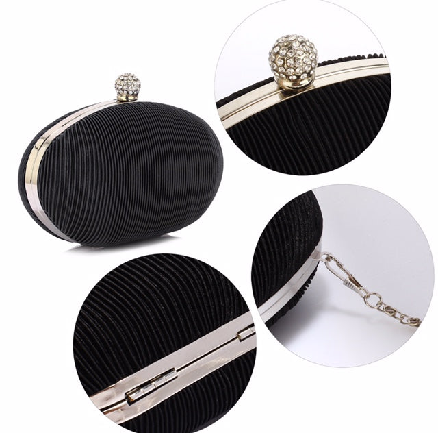 Black Crystal Satin Evening Clutch Bag - Majestico Gifts