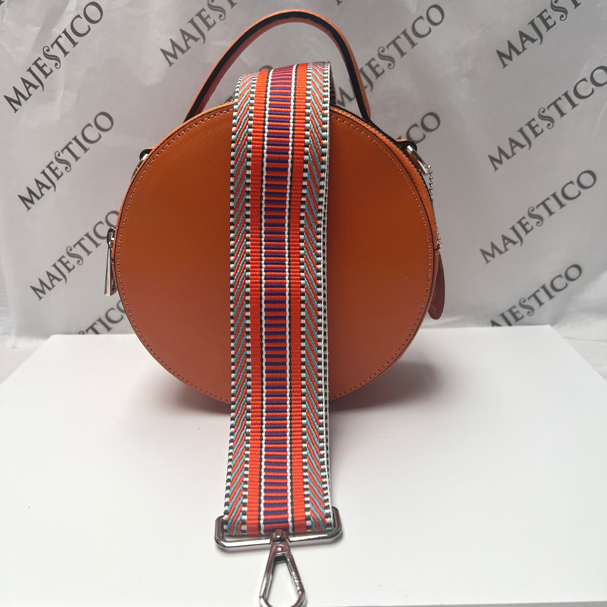 ANNA Genuine Leather Circular Bag - Orange - Majestico Gifts