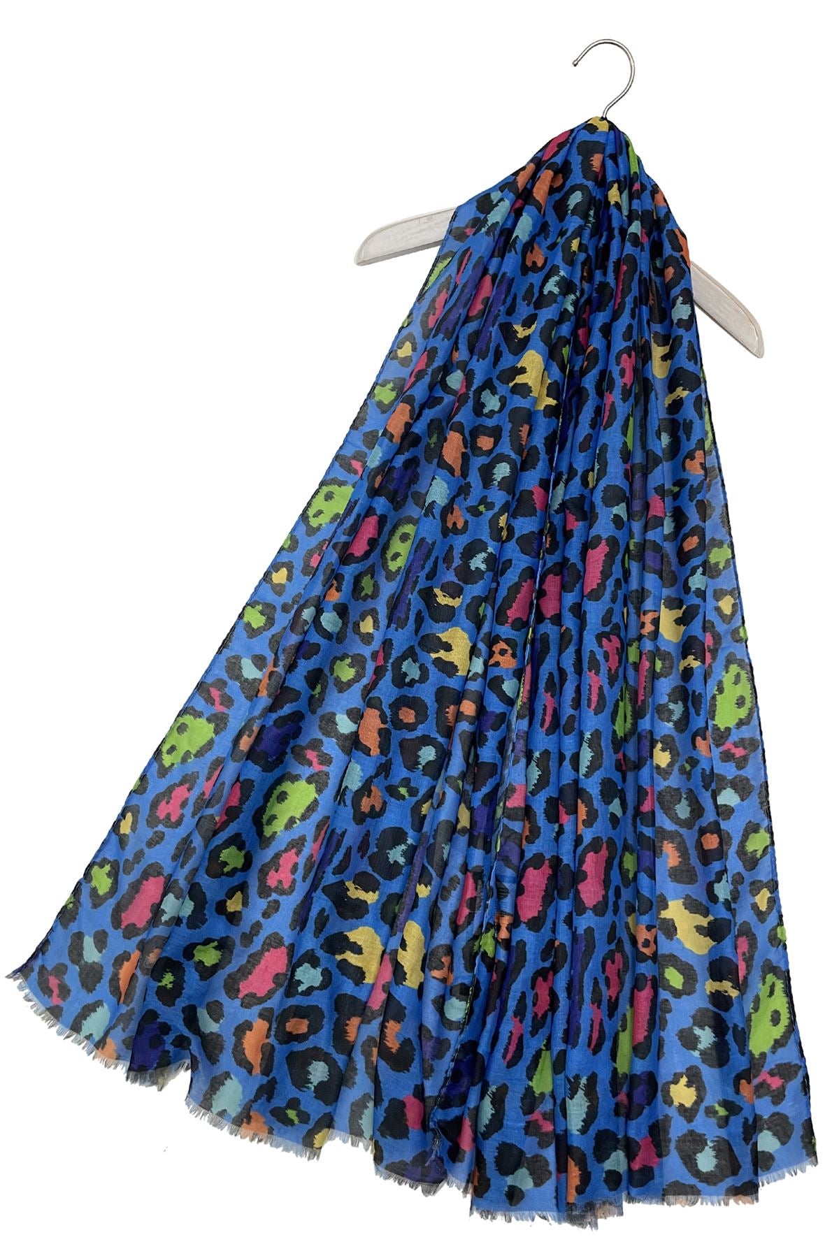 Neon Leopard Print Scarf - Blue