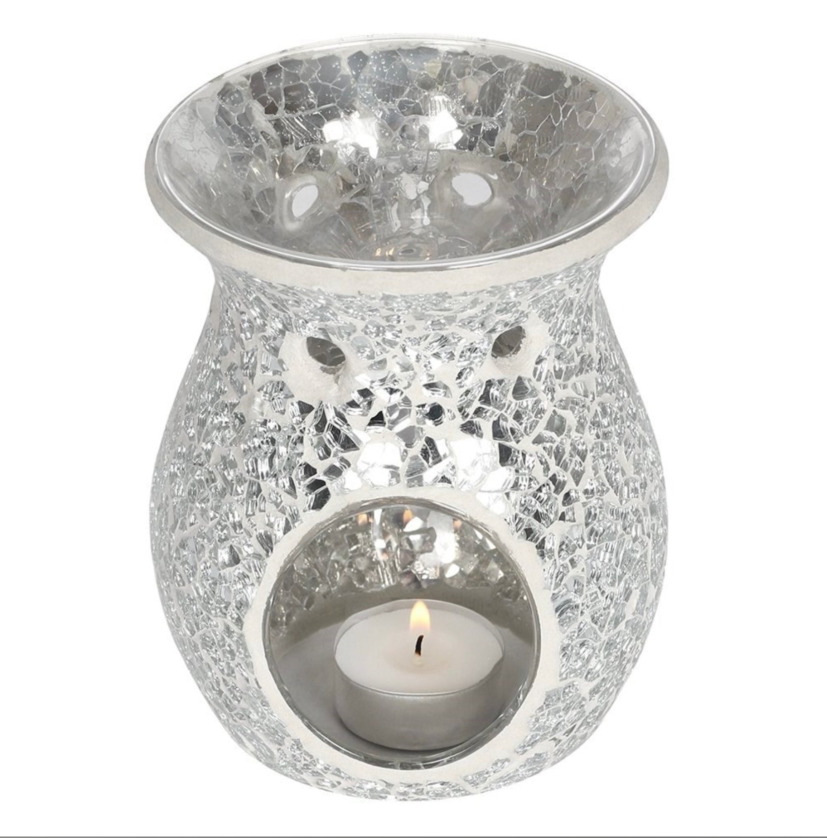 Large Silver Crackle Glass Oil Burner - Majestico Gifts