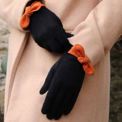 Black Wool Mix Glove with Orange Bow Trim - Majestico Gifts