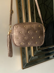 Champagne Leather Star Studded Crossbody Bag