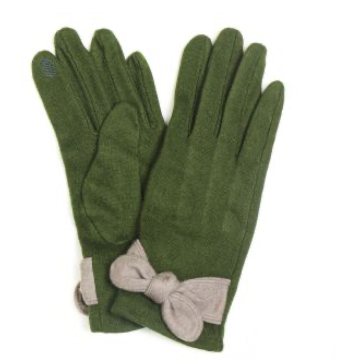 Olive Wool Mix Glove with Grey Bow Trim - Majestico Gifts