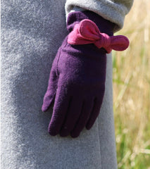 Purple Wool Mix Glove with Pink Bow Trim - Majestico Gifts
