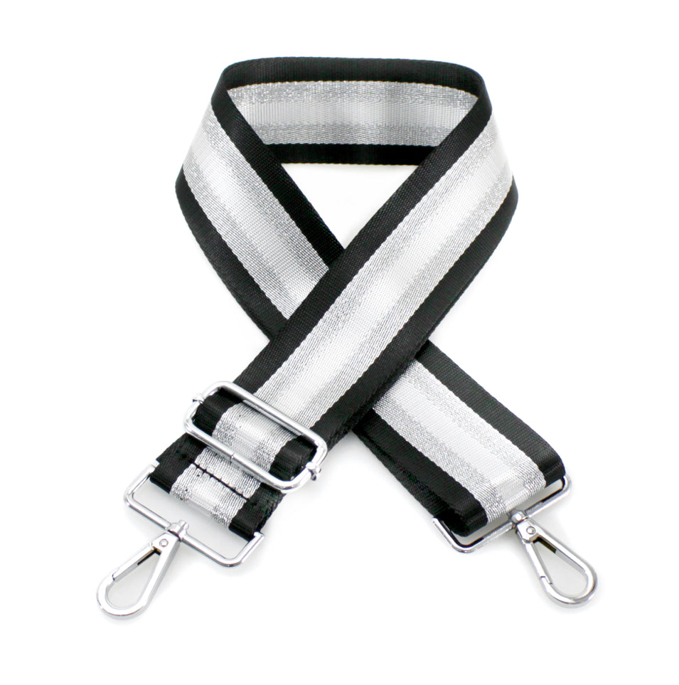 Bag Strap Black Silver Glitter Stripe - Majestico Gifts