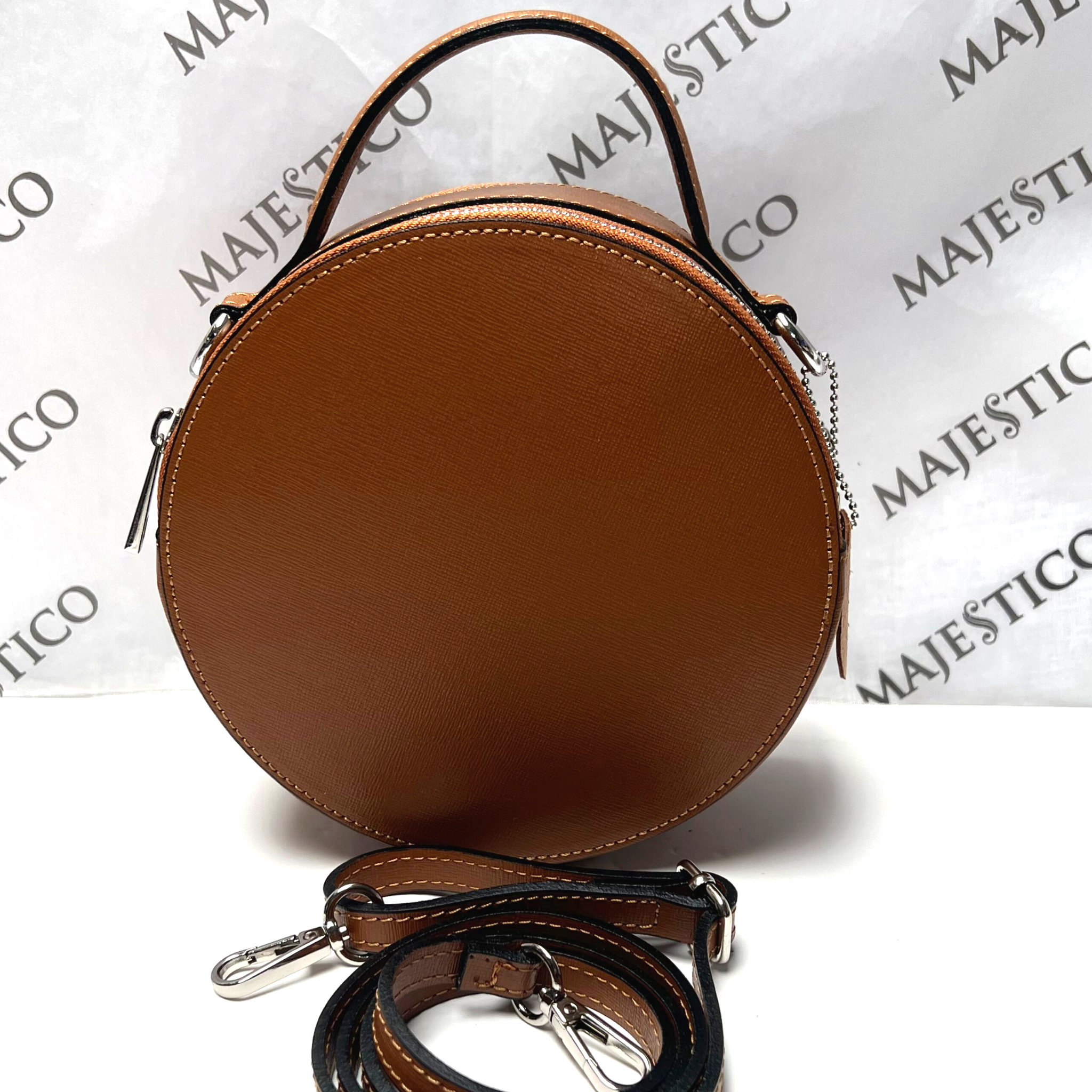 Ladies Leather Bag ANNA Genuine Leather Circular Bag Dark Tan