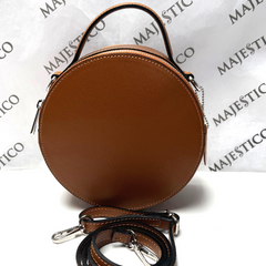 Ladies Leather Bag ANNA Genuine Leather Circular Bag - Dark Tan - Majestico Gifts