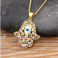 Hamsa Evil Eye Pendant and Chain - Majestico Gifts