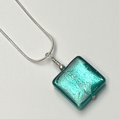 Murano Glass Square Pendant - Turquoise  Crackle - Majestico Gifts