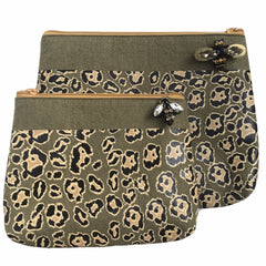 Leopard Print Cosmetics Bag in Military Olive - Majestico Gifts