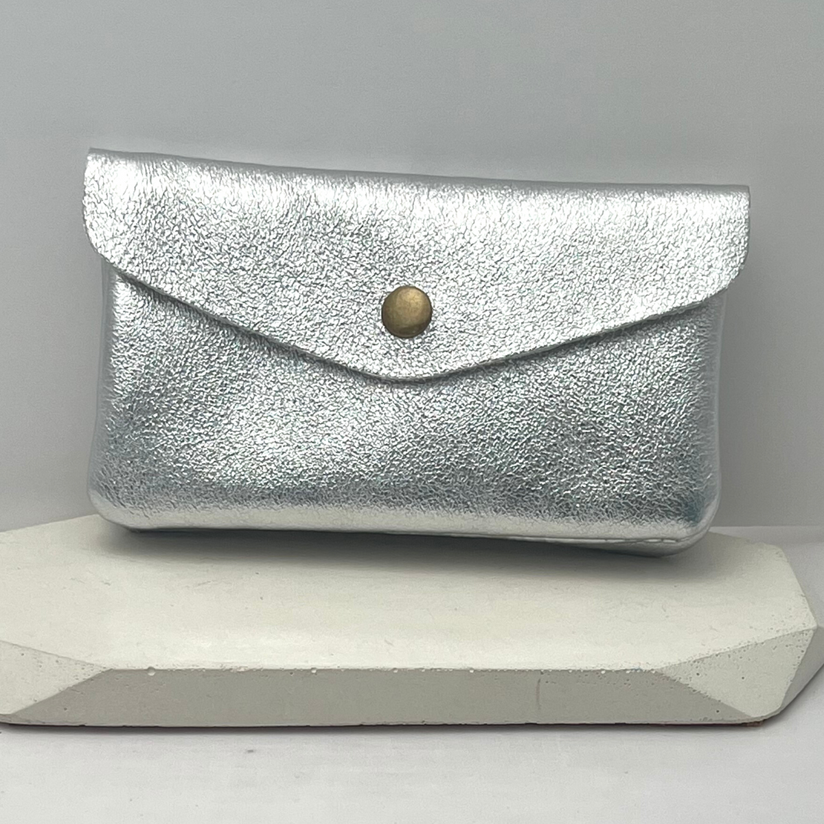 Genuine Leather Coin/Card Purse - Made in Italy - Silver - Majestico Gifts