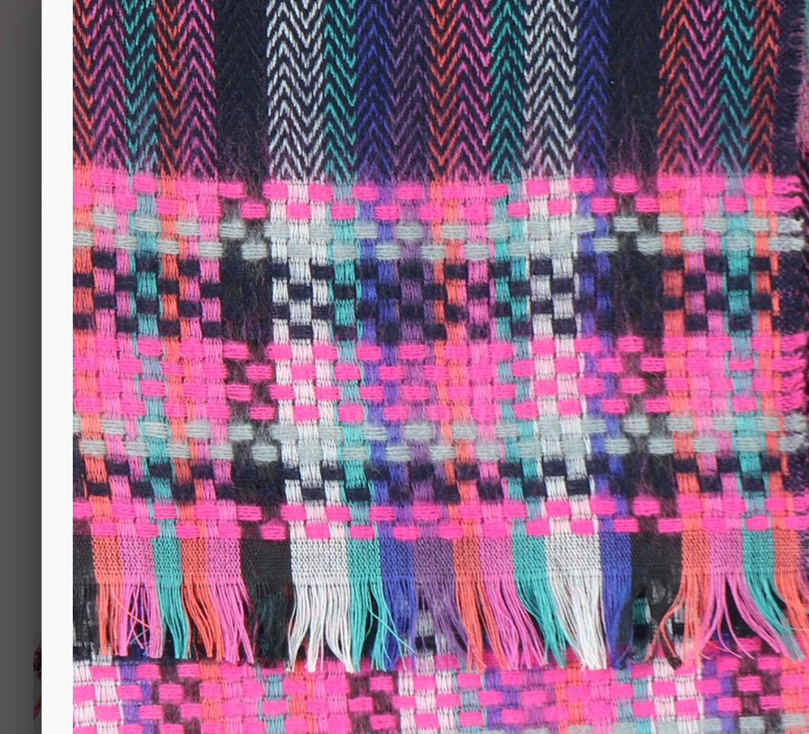 Pink Mix Woven Check Fringe Scarf