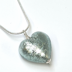 Murano Glass Heart Large Pendant  - Grigio Crackle Shimmer - Majestico Gifts