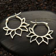 Sterling Silver Lotus Petal Design Hoop Earrings - Majestico Gifts