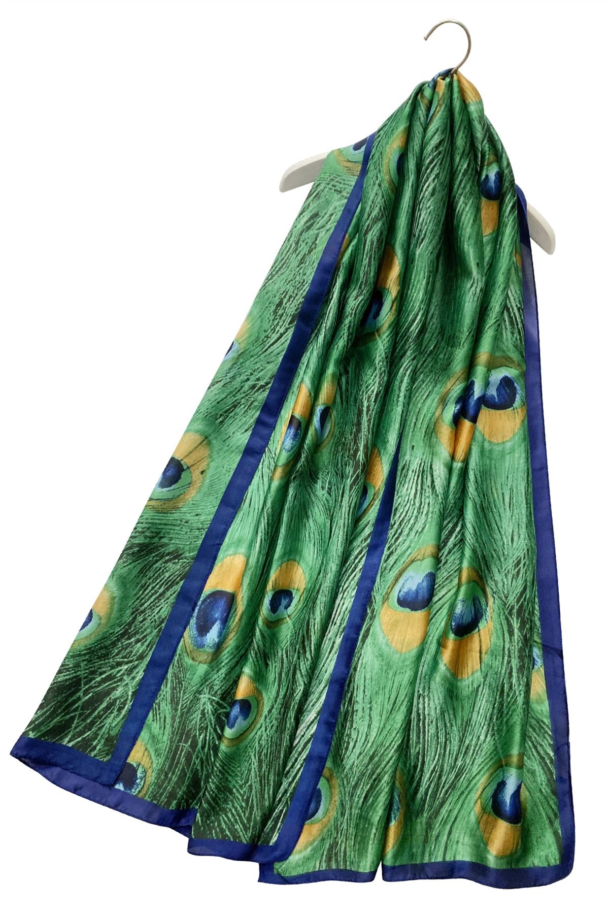 Peacock Feather Silk Feel Scarf - Green - Majestico Gifts