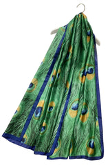 Peacock Feather Silk Feel Scarf - Green - Majestico Gifts