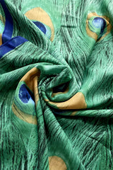 Peacock Feather Silk Feel Scarf - Green - Majestico Gifts