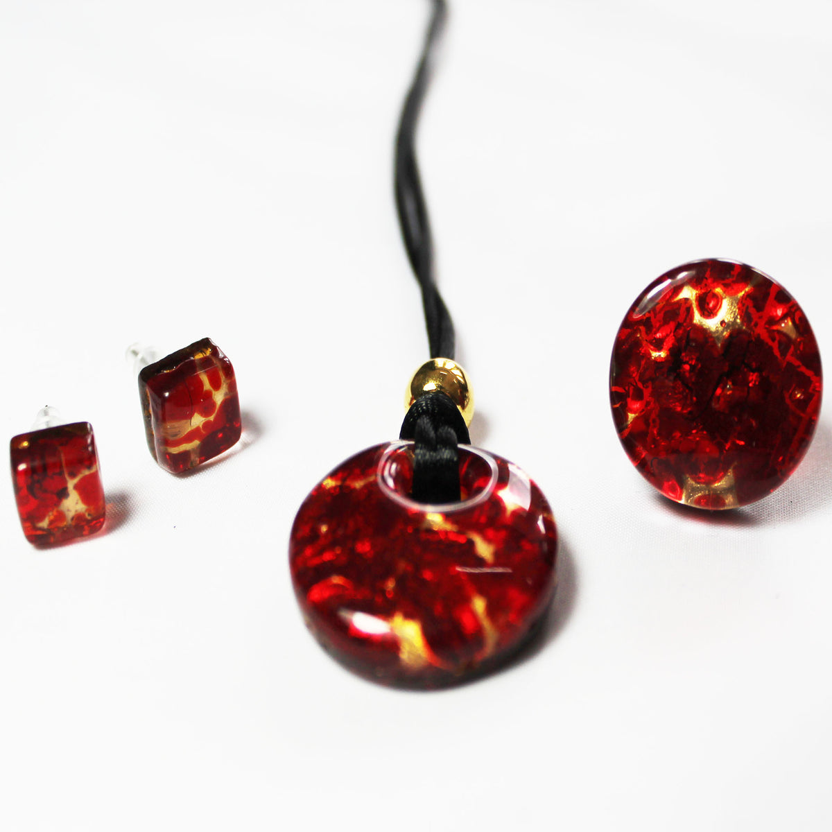 Murano Glass  Pendant Necklace with Matching Earrings and Ring Set - Majestico Gifts