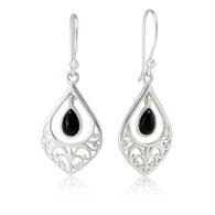 Sterling Silver Teardrop and Black Onyx Earrings - Majestico Gifts