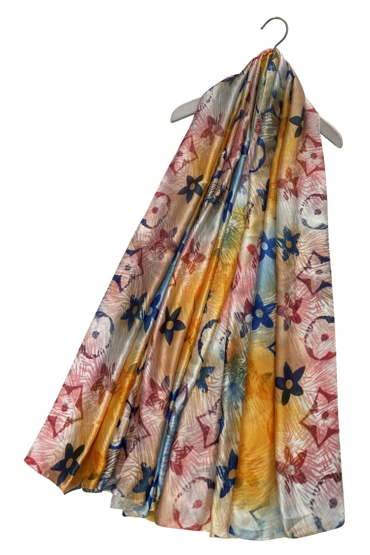 Ombre Sketch Flower Monogram Print Silk Scarf - Majestico Gifts