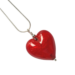 Murano Glass Heart Large Pendant  - Bright Red - Majestico Gifts